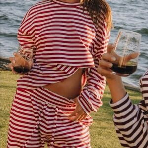 Daily Drills Red and White Striped Loungewear Set